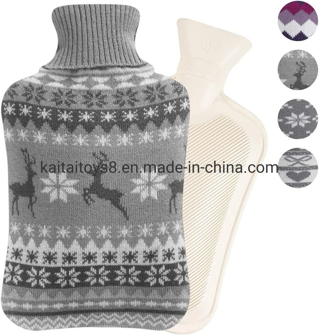 500ml 1000ml 2000ml 2L Natural Rubber Hot Water Bottle Bag with Knit Cover Classic Pattern