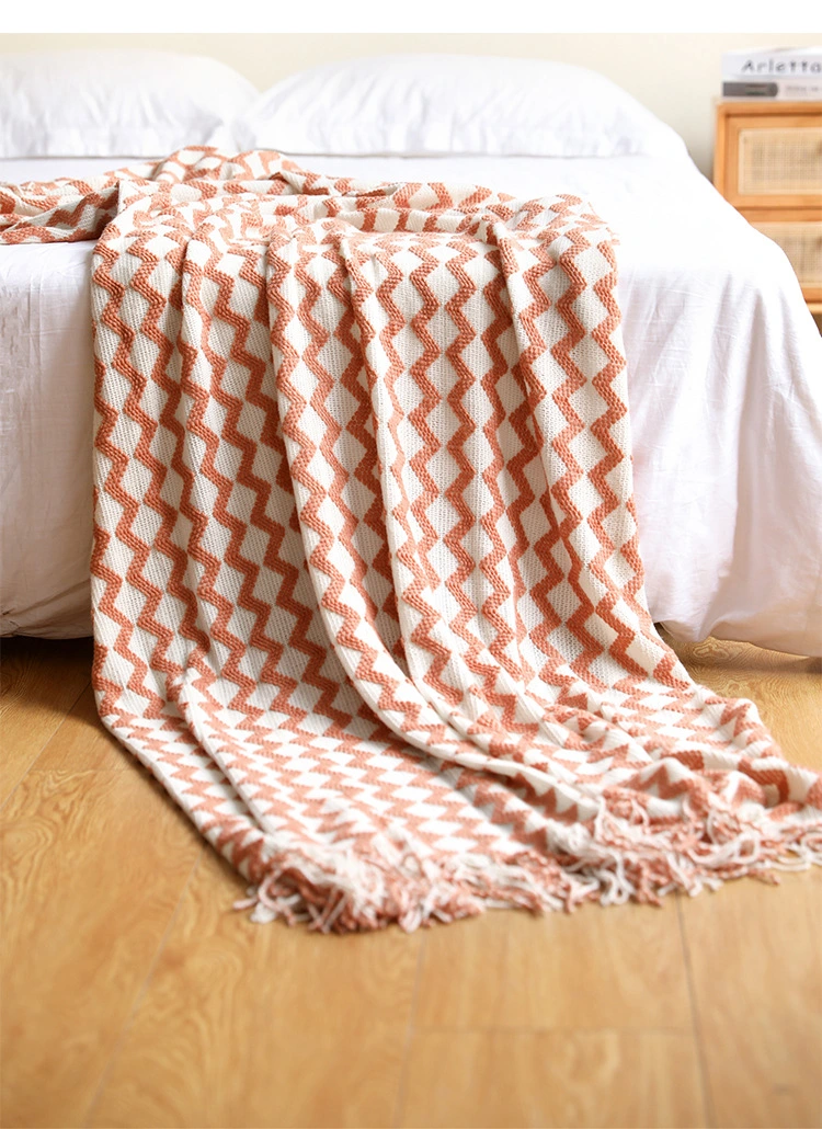 Cashmere Imitation Wool Warm Knit Blanket Pashmina Geometric Pattern Jacquard Weighted Blanket for Bedroom 130X200