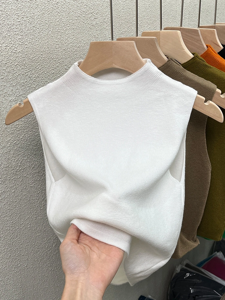 La mitad Turtleneck Chaleco tejido pequeños tirantes para mujer Otoño e Invierno