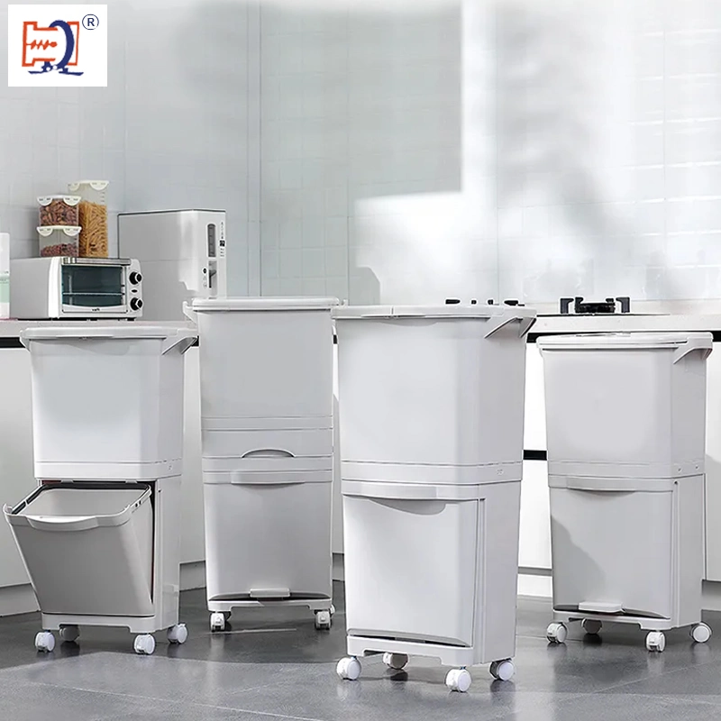 Double-Layer 4-Wheels Garbage Dustbin Rubbish Can Trash Bin