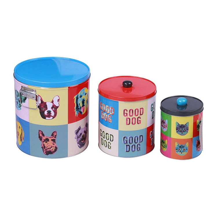 Hotsale Custom Printed Pet Food Storage Containers Tin Box with Handle