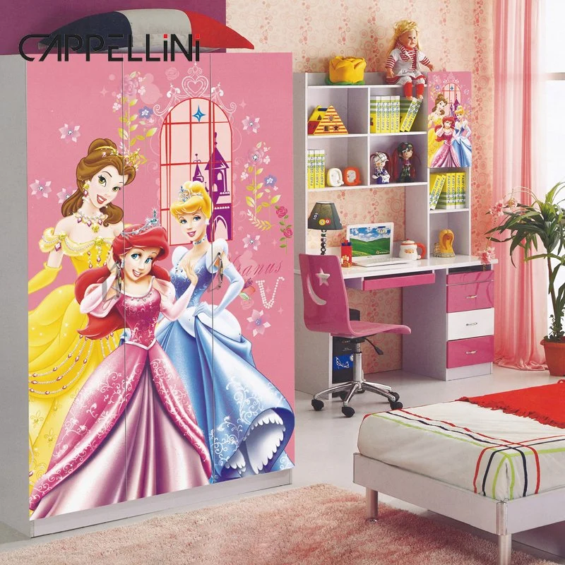 Latest Princess Design Girls Room Wooden Children Bed Desk Bookshelf Wardrobe Set Kids Bedroom Furniture