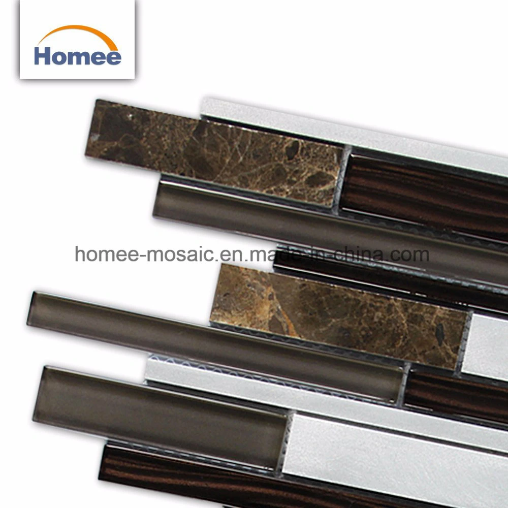 Wholesale Bathroom Decorative Strip Mixed Brown Glass Mosaic Tile