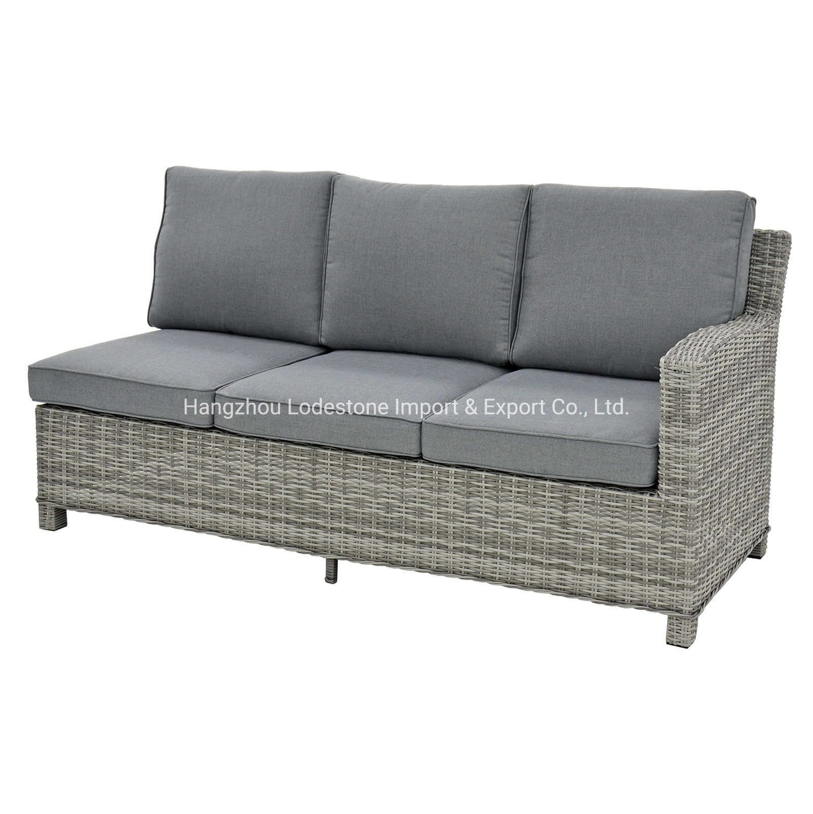 New Design Modern Dark Grey Corner Dining Lounge Garden Rattan Furniture Sofa Set with PS Wood Table and Two Footstool