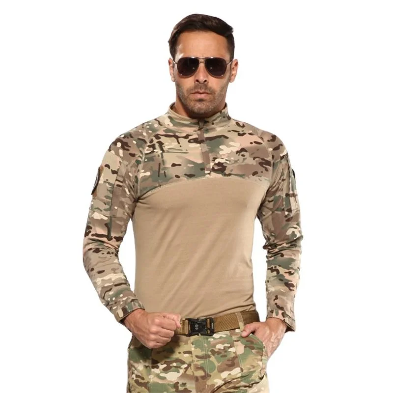 New Camouflage Knitted Men's T-Shirts Slim Fit Field Mens Clothing