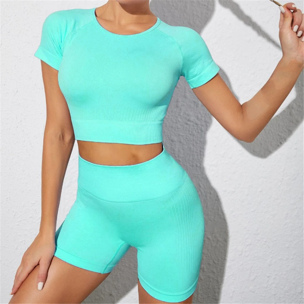 Plain Color Women Butt Lift Yoga Shorts Set Gym Outfits Seamless Running Gym Wear