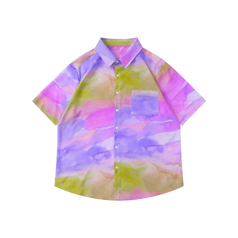 2024 Summer Custom Your Design Button up Men Quick Dry Ice Silk Shirts Latest Fashion Shirt Designs Men Tie Dye Shirt