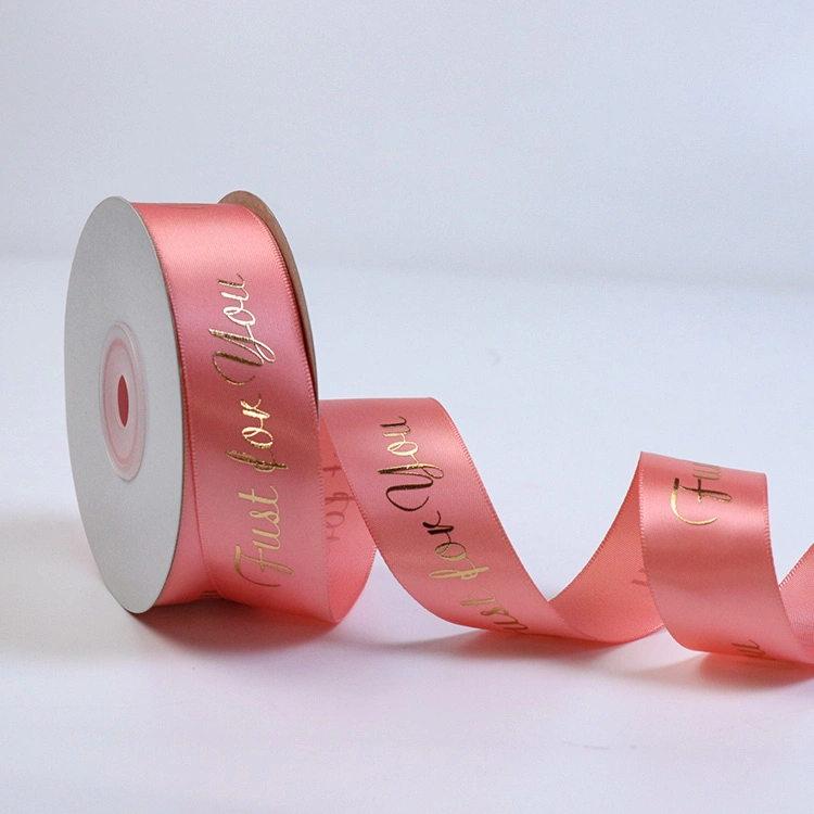 Made DIY Ribbon Logo personalizado Gold Foil Impreso sólido de seda Cinta de tela satinada reciclada para envolver de regalo