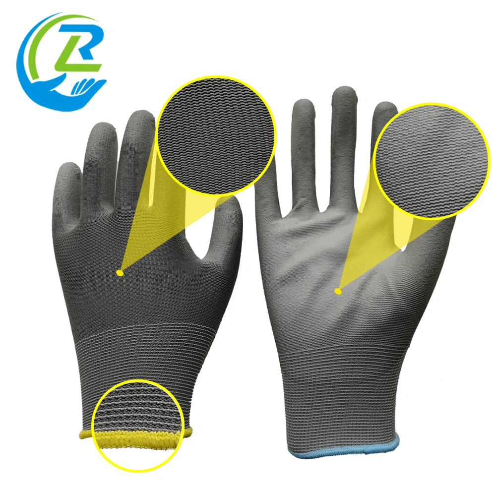 Safety Work Grey PU Work Gloves Palm Coated Workplace Safety Supplies