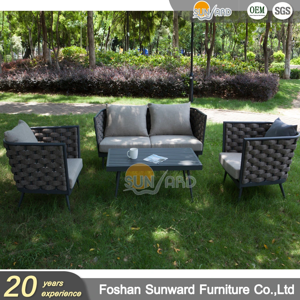 Customized Modern Hotel Living Room Resort Villa Garden Patio Outdoor Leisure Furniture Set Polyester Rope Woven Sofa