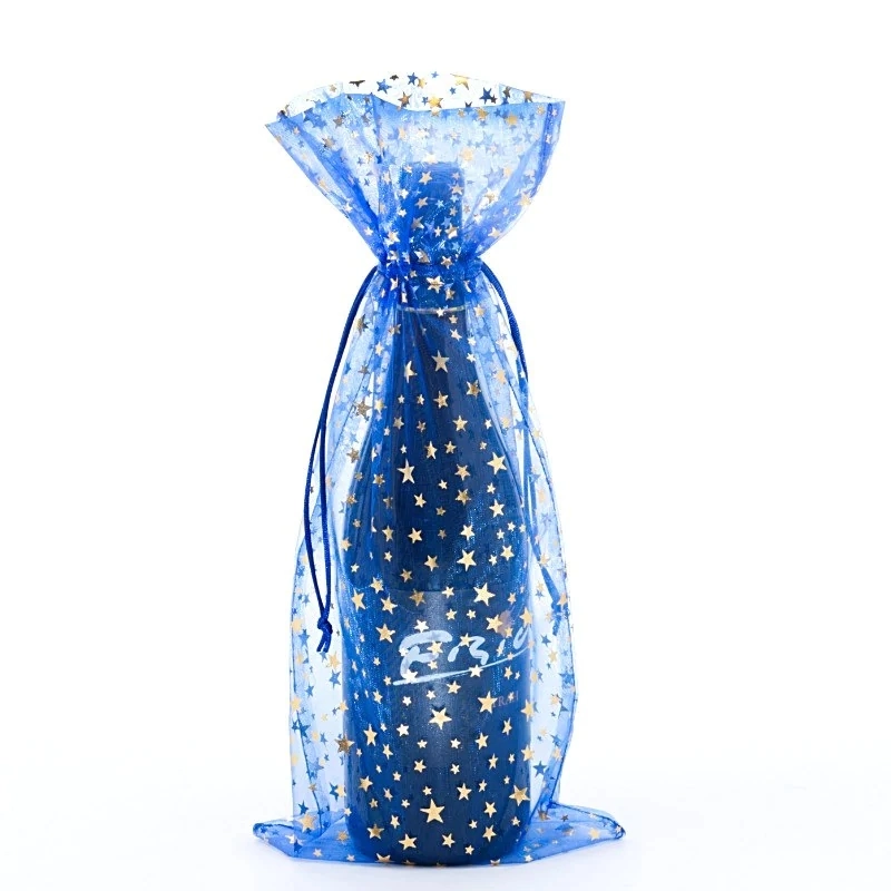 Impreso de la estrella de la moda azul Royal champán de Organza bolsas de embalaje