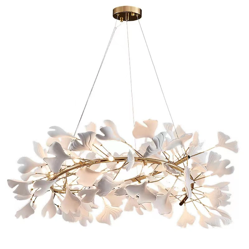 Modern Luxury Hotel Home Ceramic Ginkgo Chandelier LED Ceiling Light, Accept Custom.