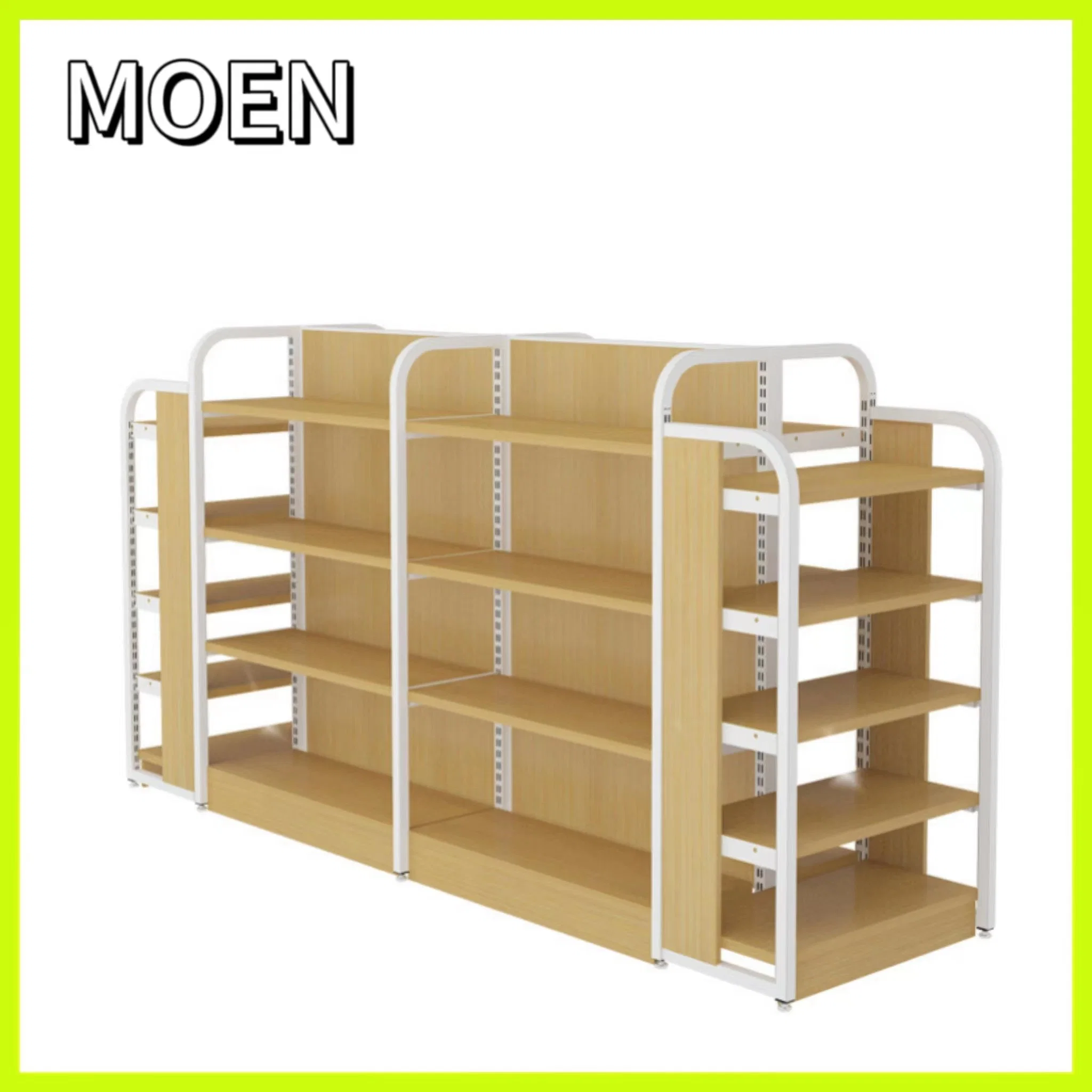 Double Sided Shop Racks Aluminum Frame High quality/High cost performance  Wooden Store Display Shelf