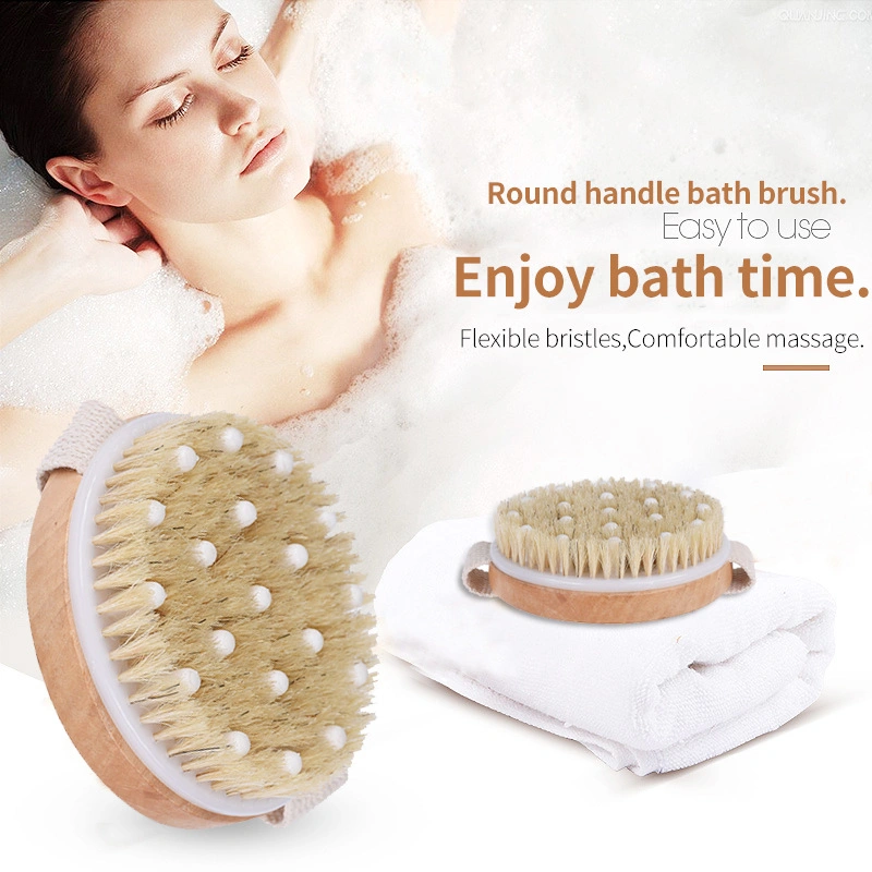 Hot Sale Amazon Customization Boar Bristle Bath Brush Back Exfoliation Scrub Massage Wooden Dry Skin Body Brush