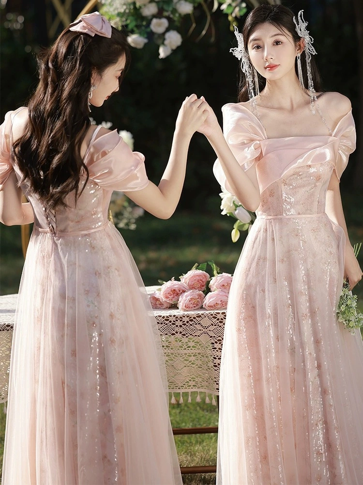 Yb24 Wedding Bridesmaid Dress Pink Temperament Girl Evening Dress