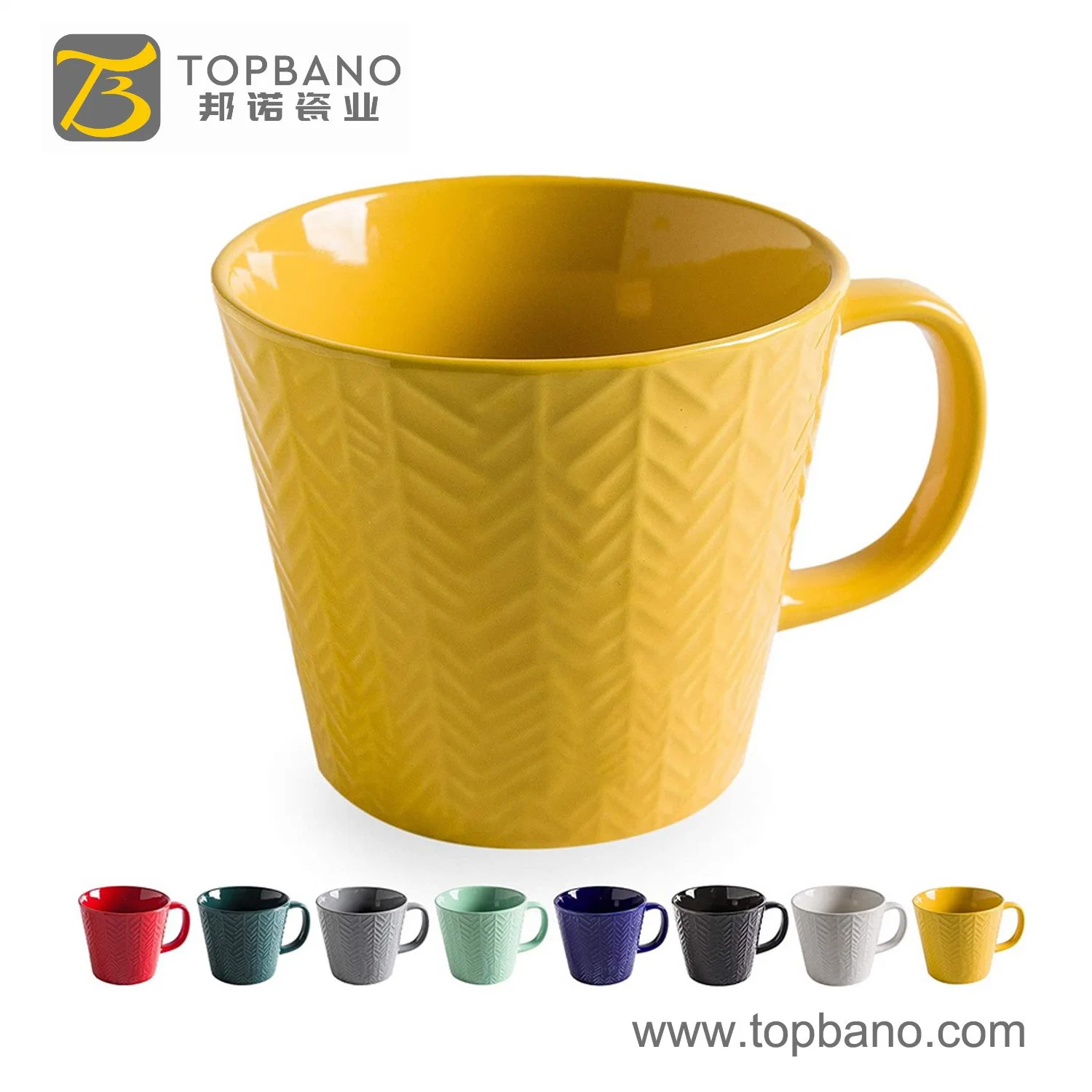 12oz Embossed Ceramic Cup for Office Mug Ceramic Coffee Drinkware Tea Cup