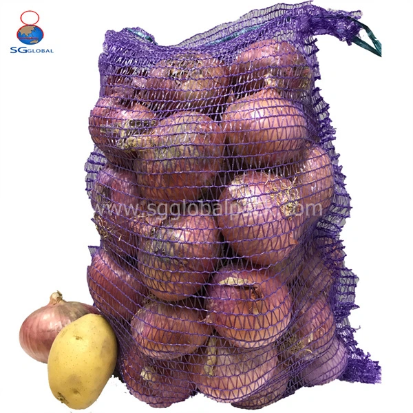 El GRS SGS fábrica con certificación CE de envases de cordón de plástico al por mayor de 10 kg de peso 30kg 50kg 50 Lb cebollas patatas de bolsa de red de malla naranja