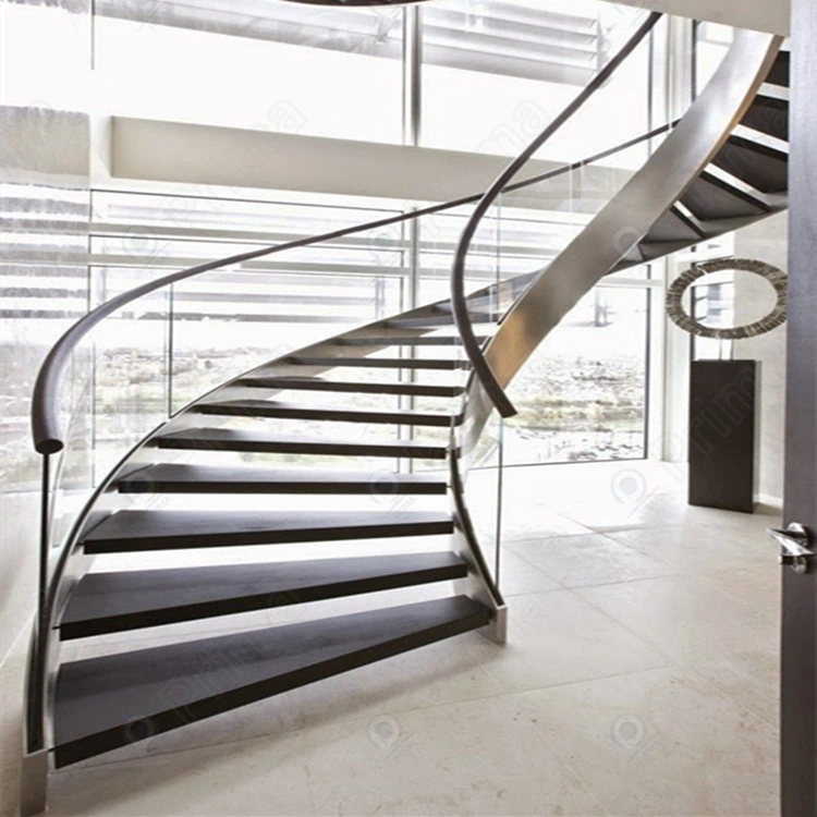 Prima Stainless Steel Frame Wooden Tread Ladder Curved Staircase