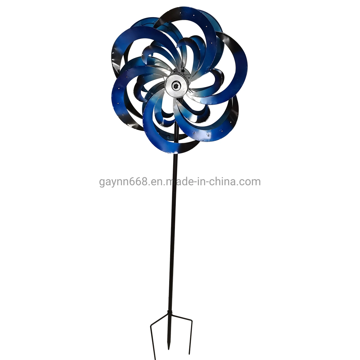 Solar Lighted Stainless Metal Jumbo Spiral 75in Wind-Driven Spinner with Azure Color for Decorating The Garden&Patio, Lawn