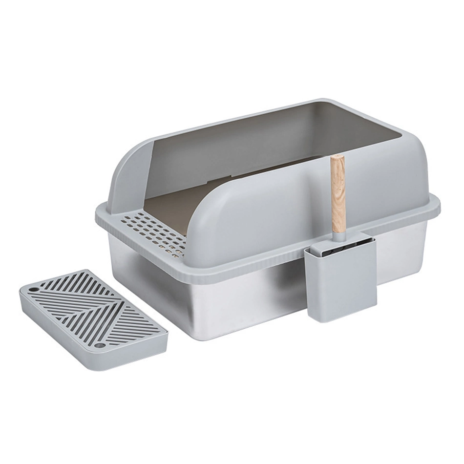 Easy to Clean, Widened, Thickened, Leak Proof Sand, Large Air, Semi Enclosed Stainless Steel Cat Litter Box