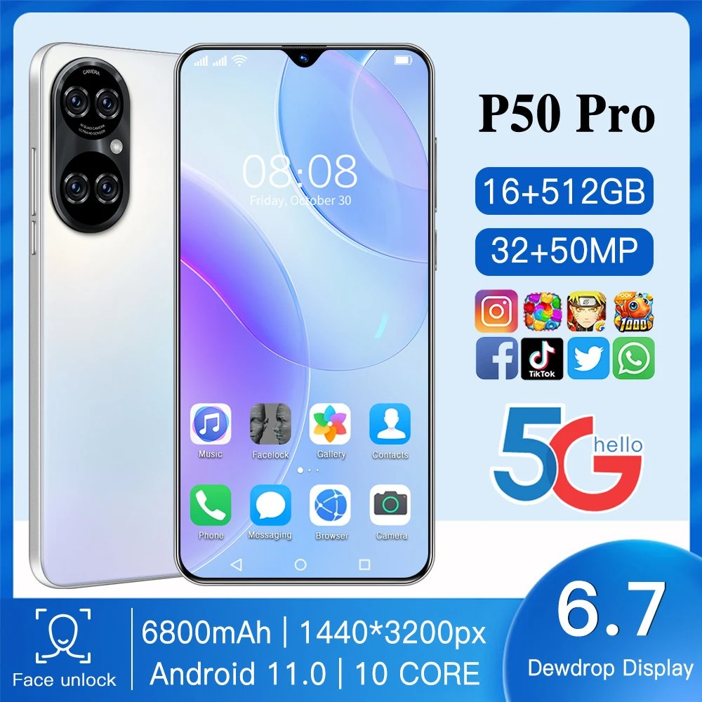 Globaler OEM/ODM-Großhandel P50PRO 12GB+512GB 6,7inch Handy-Smartphone