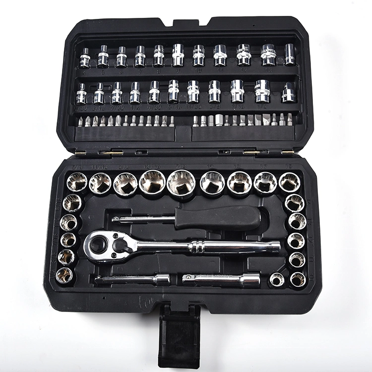 46PCS 1/2"& 1/4" Dr. Ratchet Mechanic Hand Tool Socket Box