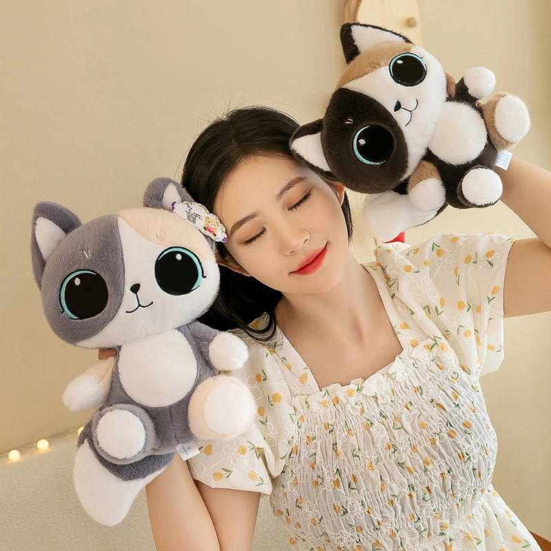 Squeeze Toys Cat Toy Custom Plush Kawaii Stuffed Toy Sleeping with a Cat Pillow Grey and Yellow Cat Dolls