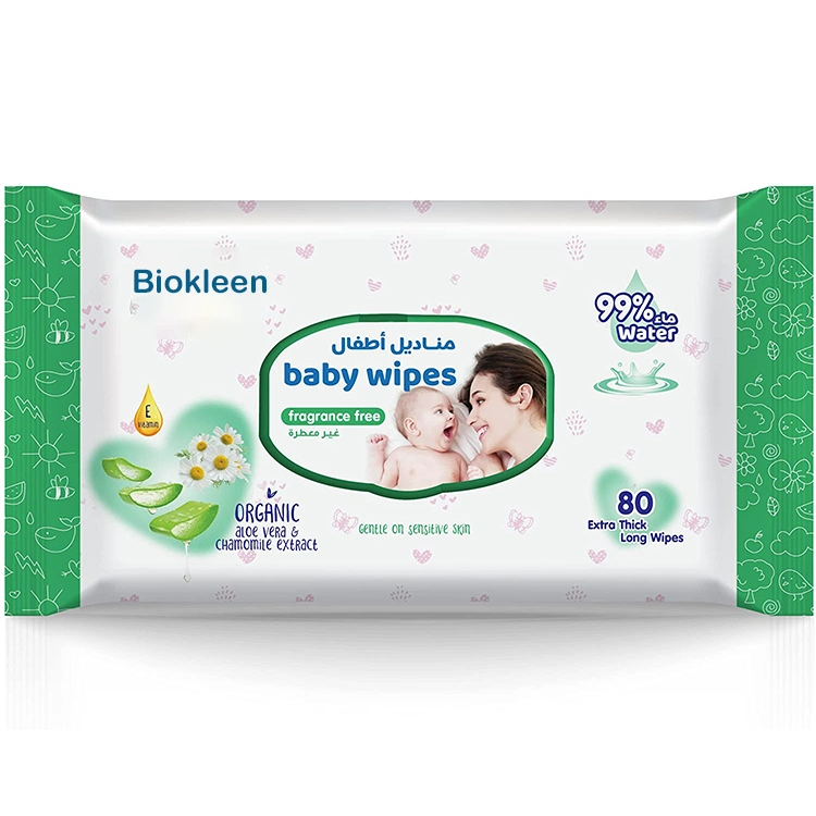 Biokleen logo personnalisé de la bouche le nettoyage de la main d'eau sensibles organique naturel basé bébé lingettes de nettoyage HYDRATANT &amp; bébé tissu humide