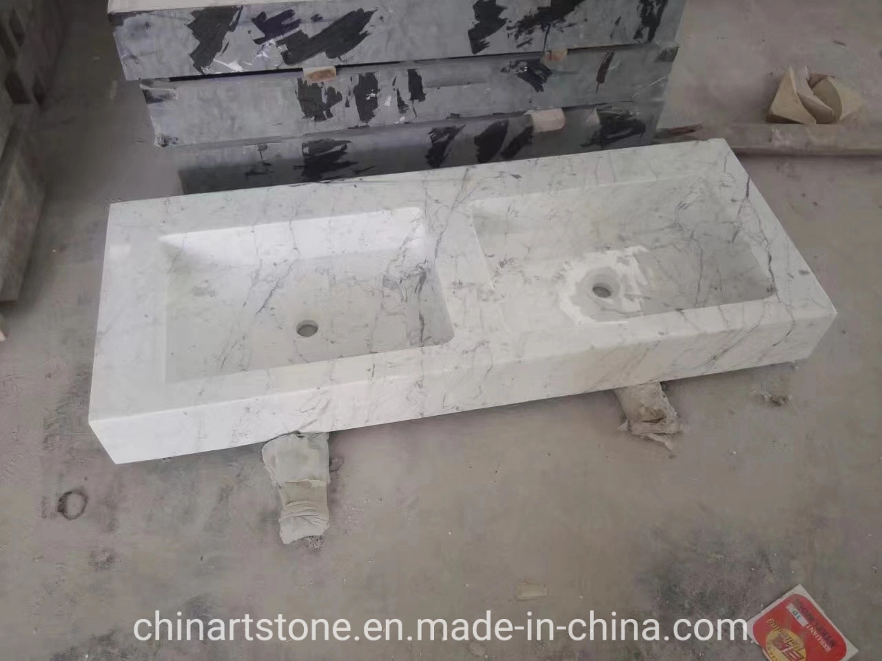 Nature Stone Marble Double Bowls Sink for Washing Room