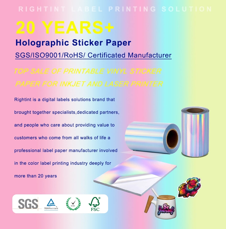 Opaque Aluminum Foil Self Adhesive Vinyl Labels Holographic Sticker Paper