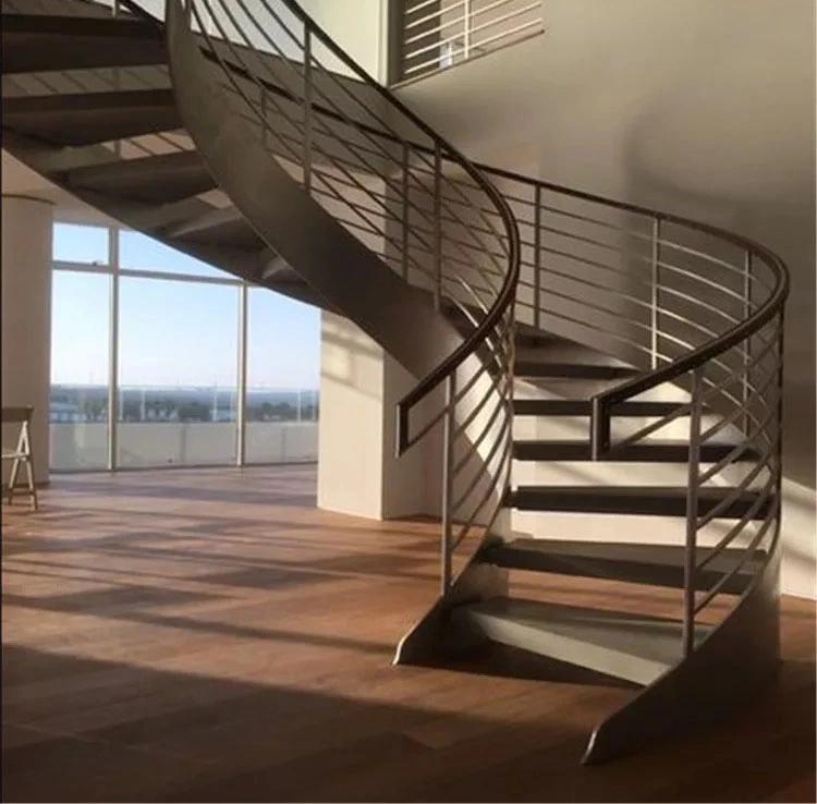 Contemporary House Interior White Marble Steel Customized Round Stairs