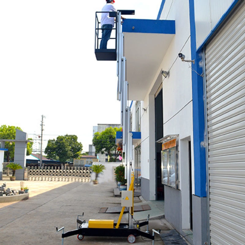 8m Smart Single Mast Aluminum Lift with Forklift Hole and Hook Easy for Transport for Cleaning and Outdoor Advertisement Work