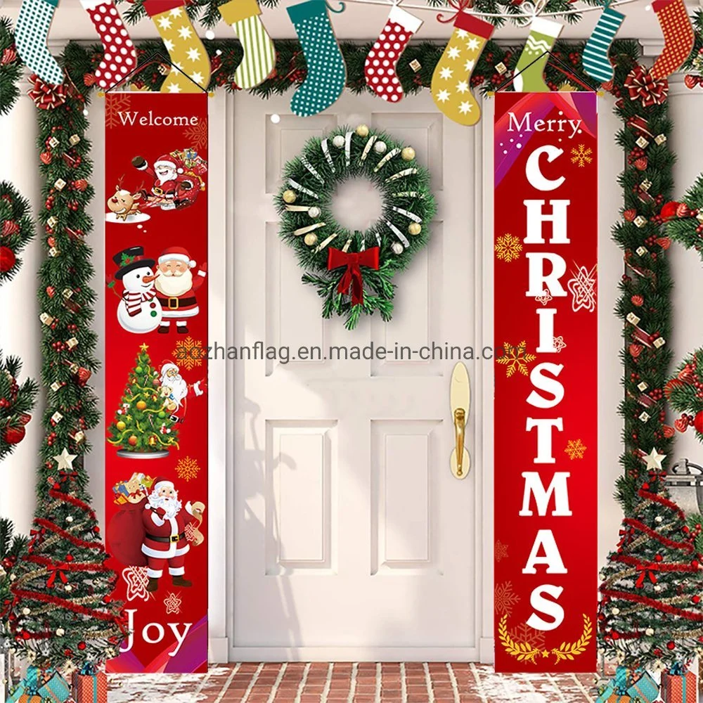 New Christmas Porch Banner Curtain Hanging Fabric Plaid Decoration Flag Hanging Decoration Door Banners