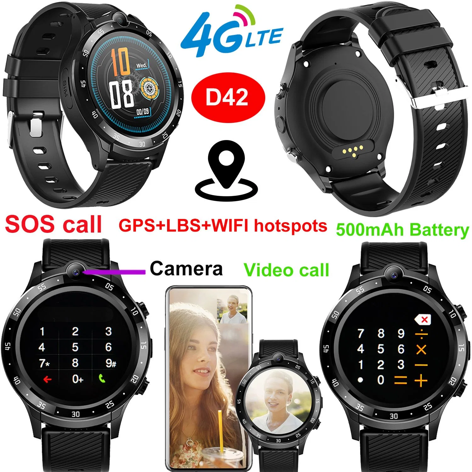 2023 Оптовая 4G сопротивление воды видео звонок Kids Tracker Безопасность GPS Smart Watch телефон с настройкой зоны безопасности D42
