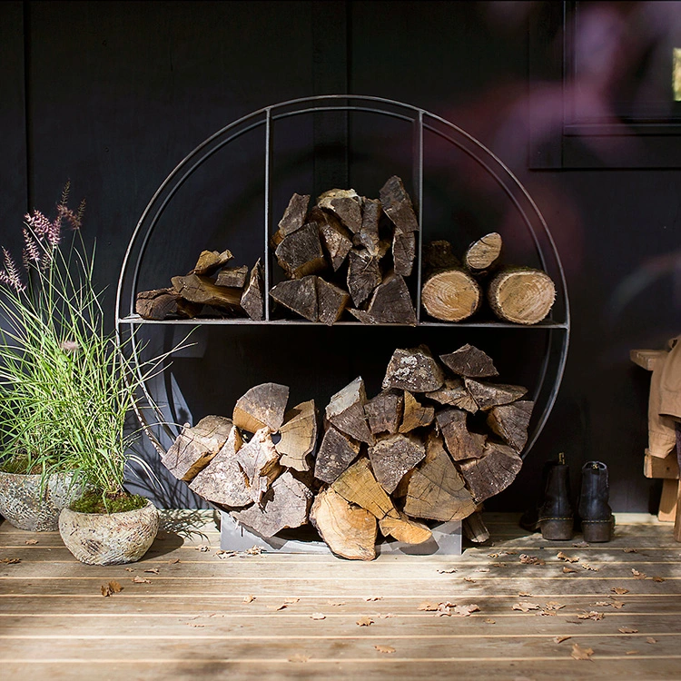 Designed Steel Firewood Rack Outdoor Log Store Decorative Corten Wood Storage