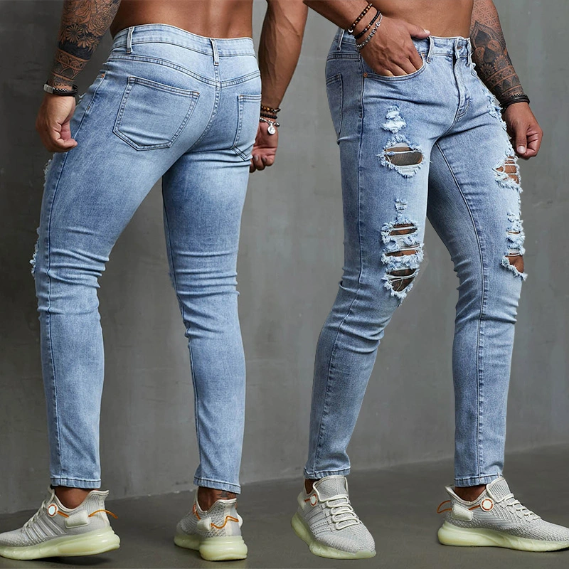 Оптовая торговля моды мужчин' S Skinny Ripped Джинсовые брюки мужчин Жан джинсы