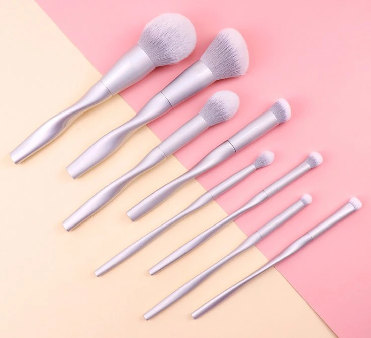 8PCS Silver Color Plastic Twist Type Handle Makeup Brush Set Wholesale/Supplier Eye Shadow Brush Foundation Brush Beauty Makeup Tool