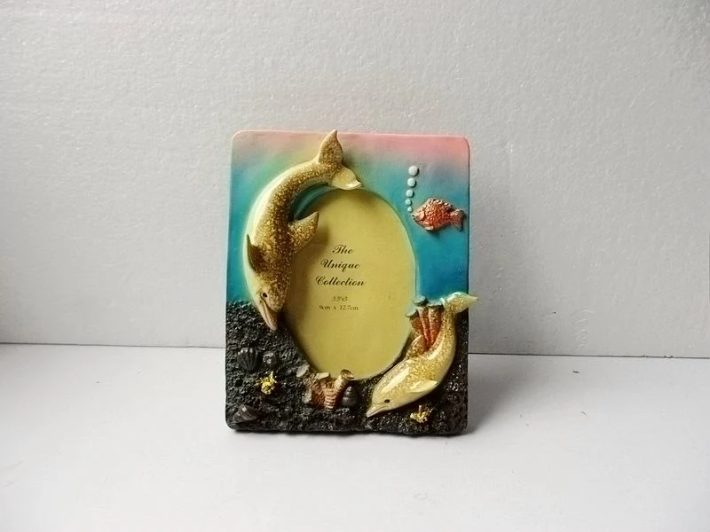 Golden Dolphin Photo Frame Resin Handcrafted Tabletop Accent Accessory