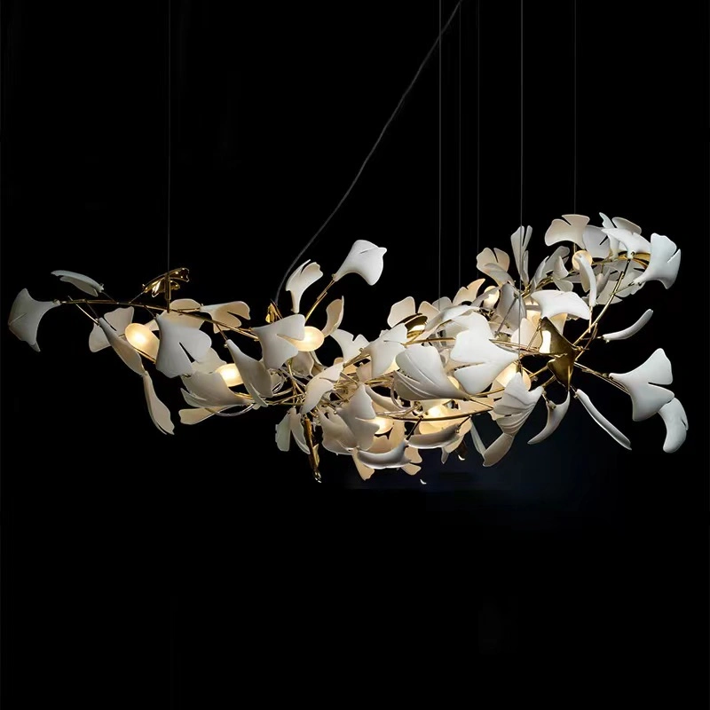 Modern Luxury Hotel Home Ceramic Ginkgo Chandelier LED Ceiling Light, Accept Custom.