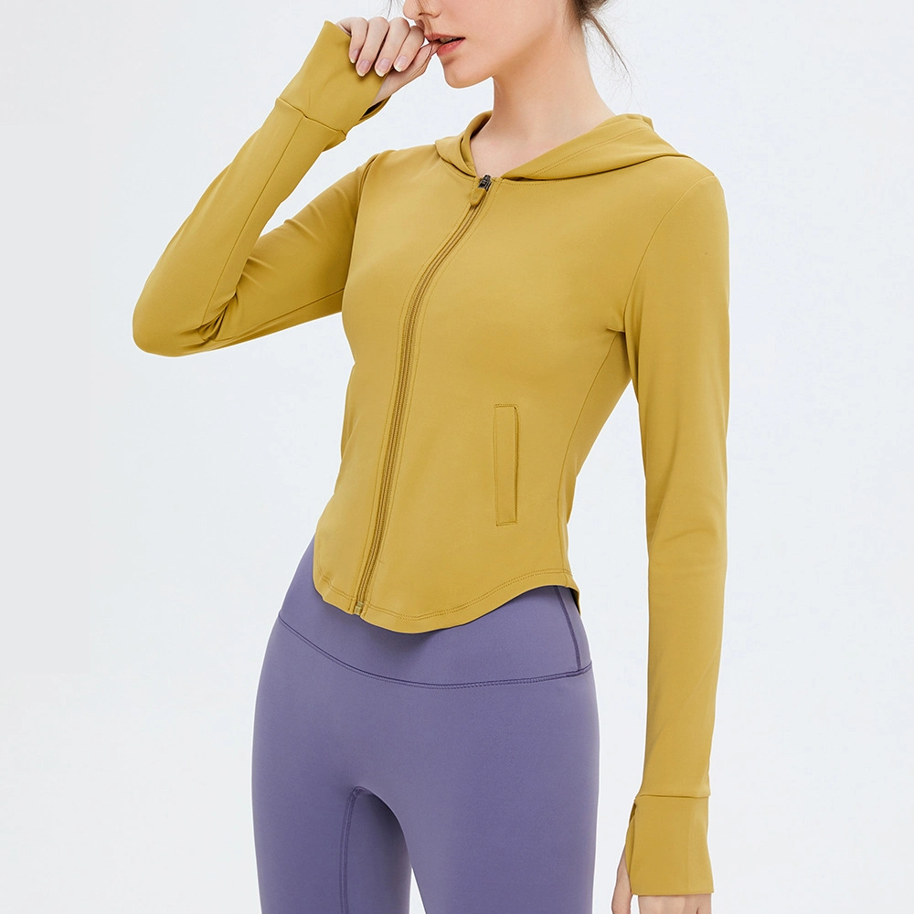 Женская одежда для фитнеса с капюшоном Blazer Zipper Sleeve Sports Coat