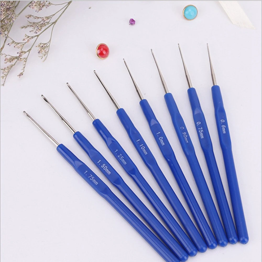 10pcs Blauer Griff Häkelhaken Set Stricknadeln Häkelwerkzeug Für Spitzengarn