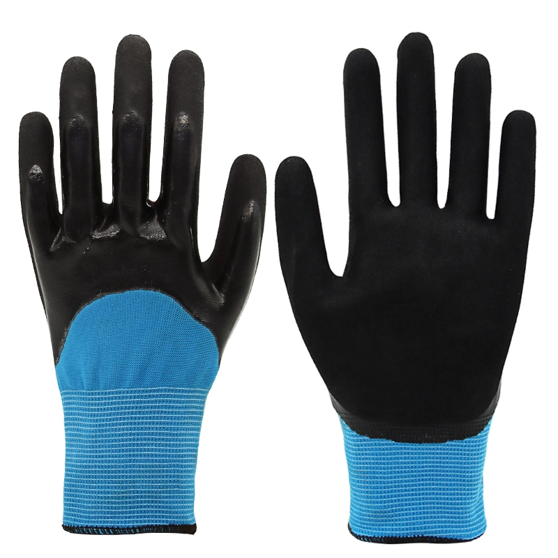 High quality/High cost performance  Water Proof 13G Nylon Knitted Liner Double Coated Nitrile Sandy Hand Protective Working Gloves