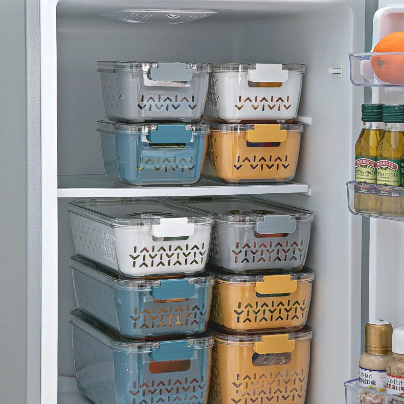 Internal Drain Basket Refrigerator Food Storage Container