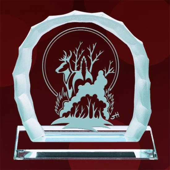 Frosted Jade Green Glass Trophy Awards