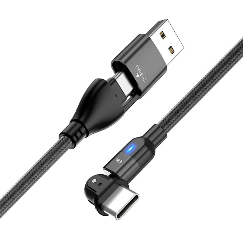 Cabos de carregamento USB tipo C de rotação de 180 graus para Lightning/Micro-USB/tipo