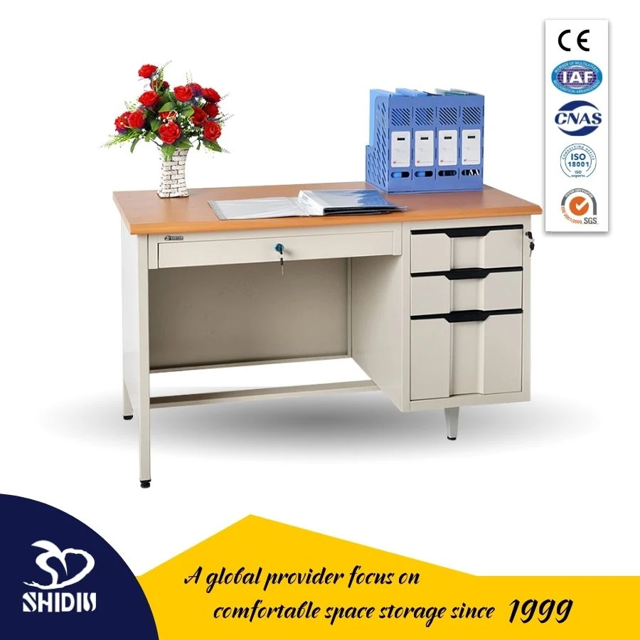 Modern MDF Office Desk Solid Metal Computer Table with File Drawers