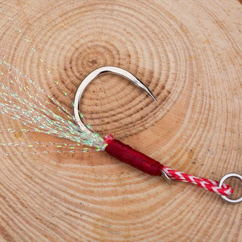 Feather Iron Bright Wire Barbed Blood Groove Single Fish Hook Sea Boat Lure Fishing Accessories Slow Swing