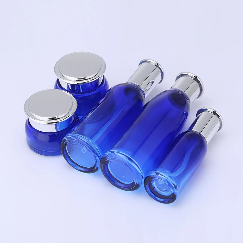 Factory Wholesale Blue Dream Cosmetics Packaging Bottle 120ml Lotion Skin Care Jar Set