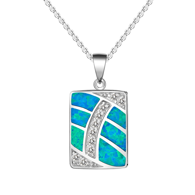 Gift Jewelry Sterling Silver Jewellery Man Rectangle Casual Pendant Opal Collections