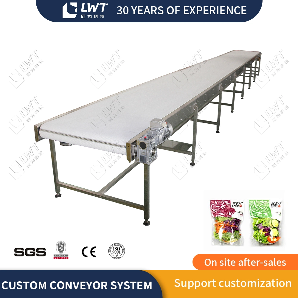 Leadworld Food Packaging Line Frame Structure مصعد مسطح PVC أبيض نظام سير الناقلة